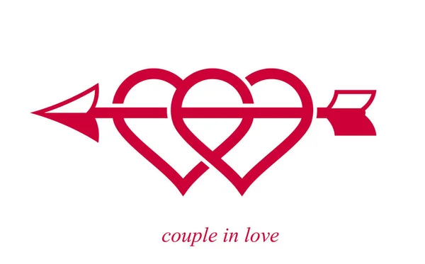 Double Deux Coeurs Avec Flèche Cupide Icône Vectorielle Arc Logo — Image vectorielle