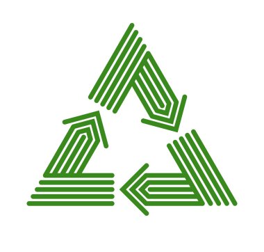 Modern geometrik doğrusal biçimdeki geri dönüşüm vektör üçgeni simgesi çevresel korunmanın beyaz, çağdaş çizgi sembolü izole edilmiş.