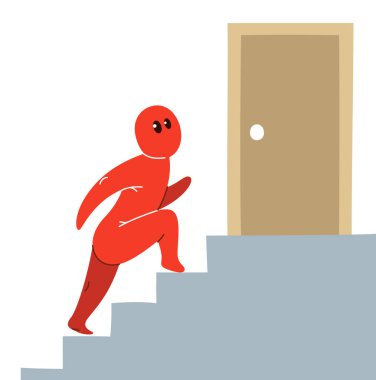 Funny cartoon man climbing up stairs vector flat style illustration isolated on white, career and ambitions concept, business success. vector Funny cartoon man climbing up stairs vector flat style illustration isolated on white, career and ambitions concept, business success. vector