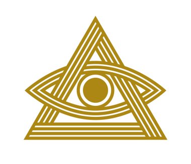 All seeing eye in triangle pyramid vector ancient symbol in modern linear style isolated on white, eye of god, masonic sign, secret knowledge illuminati. clipart