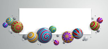 Soyut parlak gerçekçi küreler boş kağıt kağıtlı vektör arkaplanı, desenlerle süslenmiş uçan topların bileşimi, 3 boyutlu karışık gerçekçi küreler, alan etkisinin gerçekçi derinliği.