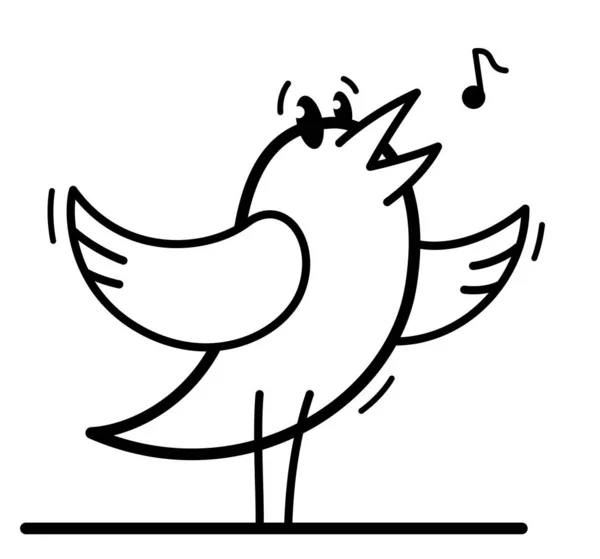 Petit Oiseau Mignon Debout Chantant Chant Oiseau Drôle Dessin Animé — Image vectorielle