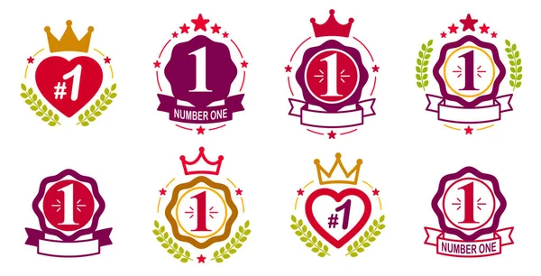 Primo Posto Set Premi Badge Vettoriale Grafica Geometrica Semplice Emblema — Vettoriale Stock