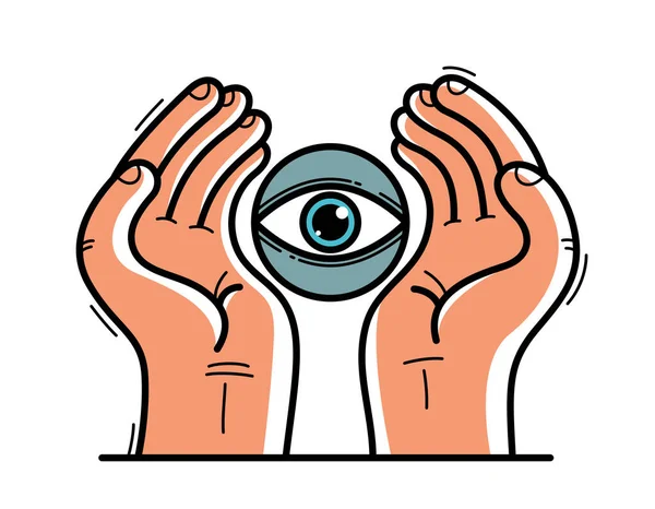 Dwie Ręce Ikoną Ochrony Oczu Pokazując Opieki Wektor Płaski Styl — Wektor stockowy