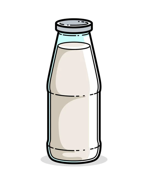 Flaska Mjölk Isolerad Vit Vektor Illustration Logotyp Eller Ikon Tecknad — Stock vektor