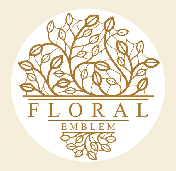 Forma Redonda Vector Emblema Floral Aislado Sobre Fondo Blanco Hojas — Archivo Imágenes Vectoriales