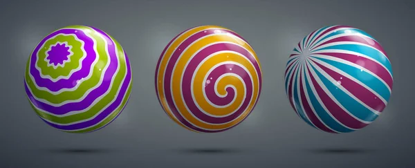 抽象ベクトル現実的な光沢のある球体セット パターンで飾られた美しいお祝いのボールコレクション グラフィックデザイン要素 — ストックベクタ