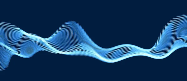 流动的粒子在黑暗的背景上摇曳 动态的声音运动曲线 3D矢量图解 美丽的波阵形闪光的混合点阵 — 图库矢量图片