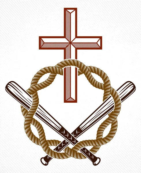 Criminele Gangster Dramatisch Embleem Logo Met Christian Cross Symbool Voor — Stockvector