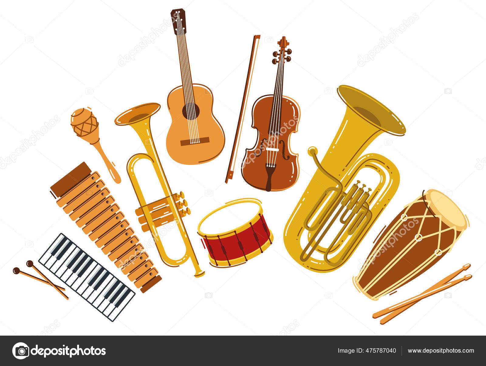Классические Музыкальные Инструменты Композиция Векторный Плоский.
