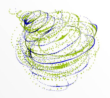 Noktalar akışkan girdap vektörü soyut arkaplan, biyoloji bilimi teması girdap tasarımı, spin hareketindeki dinamik elementler.