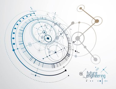 Vektör endüstriyel ve mühendislik geçmişi, gelecekteki teknik planlar. Mekanizmanın soyut planı, mekanik şema. 