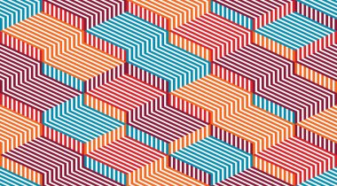3D boyutsal çizgili küplerin pürüzsüz deseni, çizgileri ve kutuları olan geometrik sonsuz dokusu, mimari teması, renkli grafik tasarımı arkaplan resmi.