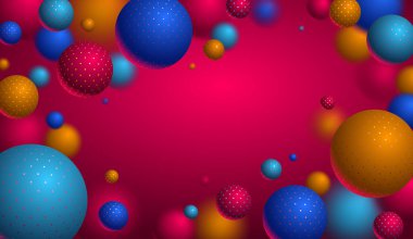 Gerçekçi noktalı küreler, boş kopya alanı olan vektör illüstrasyonları, noktalı güzel toplar ve alan etkisi olan soyut arkaplan, 3 boyutlu küreler tasarım sanatı.