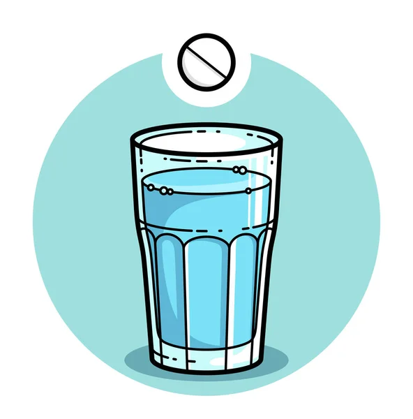 Effervescent Pil Vallen Glas Water Vector Illustratie Geïsoleerd Wit Geneesmiddel — Stockvector