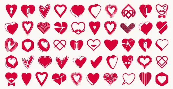 心的大向量集 不同形状和概念的标志或图标 爱与关怀 健康与心脏科 几何与低聚合体 心形符号的集合 — 图库矢量图片