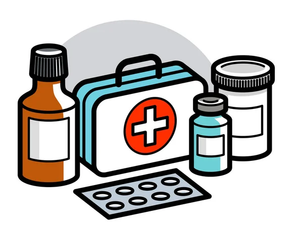 Medicine First Aid Medical Kit Theme Pills Bottles Vector Illustration — Stock Vector