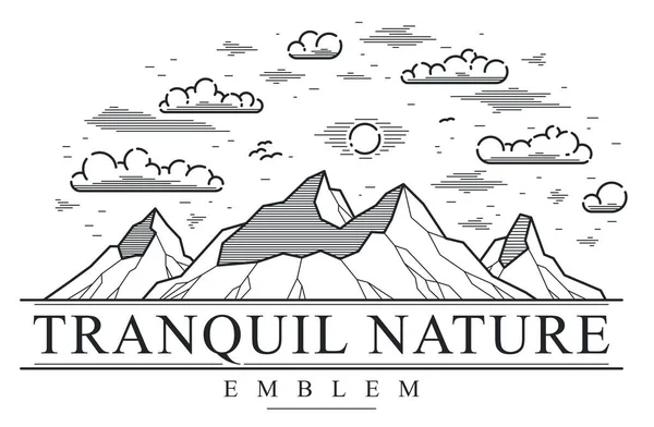 Montañas Gama Lineal Emblema Vectorial Aislado Blanco Dibujo Arte Línea — Archivo Imágenes Vectoriales
