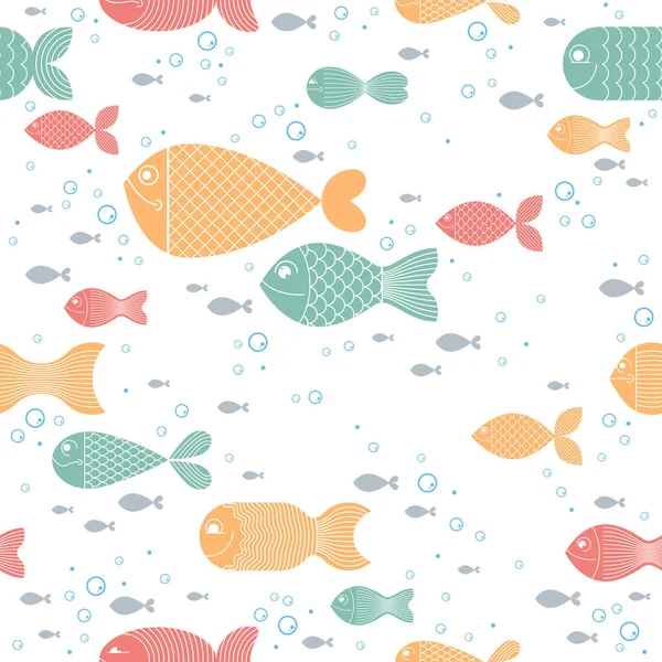 Αστεία Ψάρια Κινουμένων Σχεδίων Διάνυσμα Αδιάλειπτη Φόντο Χαριτωμένο Παιδικό Μοτίβο — Διανυσματικό Αρχείο