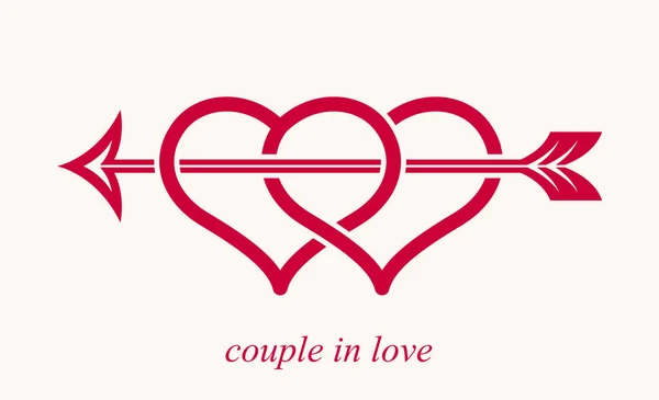 Διπλό Δύο Καρδιές Βέλος Cupid Από Τόξο Διάνυσμα Εικονίδιο Λογότυπο — Διανυσματικό Αρχείο
