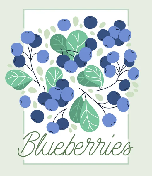 Fresh Delicious Ripe Wild Blueberry Vector Flat Illustration Isolated White — Stock Vector