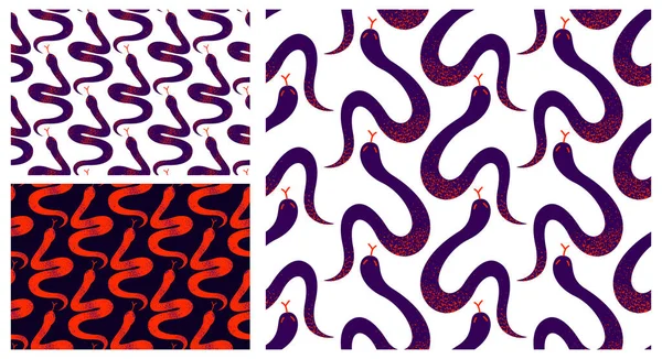 Serpentes Conjunto Têxtil Sem Costura Fundo Vetorial Com Monte Serpentes — Vetor de Stock
