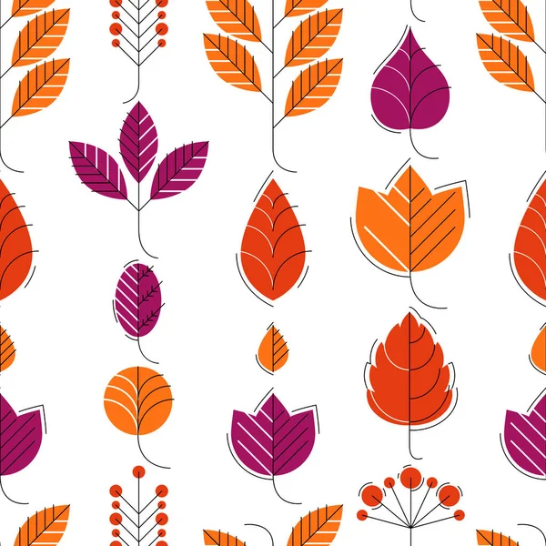 Stylish Cartoon Autumn Leaves Seamless Vector Pattern Endless Wallpaper Textile — Stock Vector