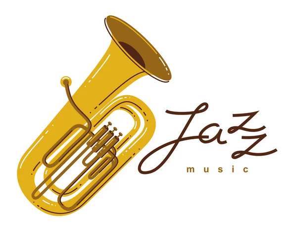 爵士音乐标志或徽标矢量平面图形隔离 Tuba标识类型用于唱片标签或录音室或乐队 — 图库矢量图片