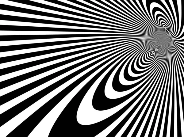 アブストラクト アート ブラックとホワイト ラインのハイパー3Dパースペクティブ ベクトル抽象的背景 アート イラストサイケデリック リニア パターン 催眠光学的幻想 — ストックベクタ