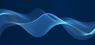 3D parçacıklar ağ dizisi, ses dalgaları karanlığın üzerinde akıyor. Yuvarlak parlak noktalar vektör etkisi çizimi. Harmanlanmış ağ, gelecek teknolojisi duvar kağıdını rahatlatıyor.