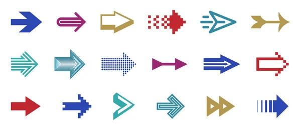 矢印シンボル異なる形状のスタイルやコンセプトの大きなセット アイコンやロゴの作成のためのカーソル 単一の色のモノクロームのロゴタイプ — ストックベクタ