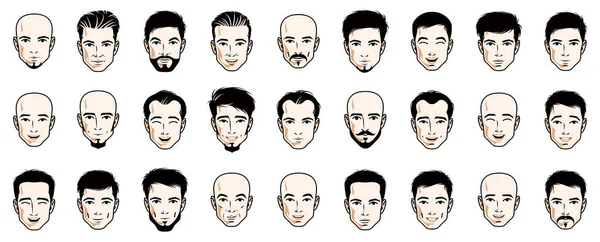 Beaux Hommes Visages Coiffures Têtes Illustrations Vectorielles Mis Isolé Sur — Image vectorielle