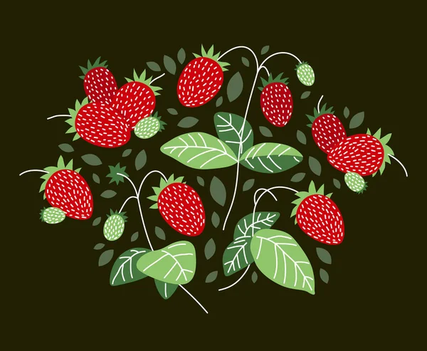 Fresco Delicioso Maduro Fresas Silvestres Vector Plana Ilustración Sobre Fondo — Archivo Imágenes Vectoriales