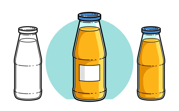 Sinaasappelsap Een Glazen Fles Geïsoleerd Witte Achtergrond Vector Illustratie Versies — Stockvector