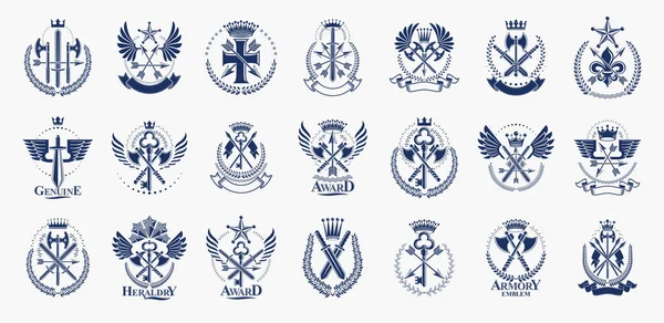 Waffen Embleme Vektor Embleme Große Menge Heraldische Designelemente Sammlung Klassischen — Stockvektor