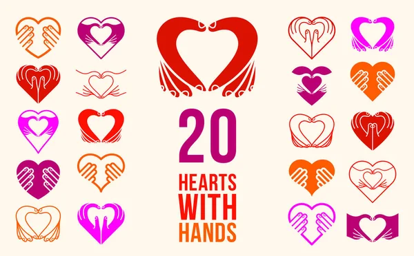Καρδιές Διανυσματικά Λογότυπα Εικονίδια Χεριών Σημεία Δακτύλων Καρδιάς Χέρια Που — Διανυσματικό Αρχείο