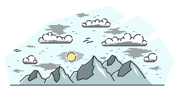Montanha Picos Linha Arte Vetor Ilustração Isolado Branco Ilustração Linear —  Vetores de Stock