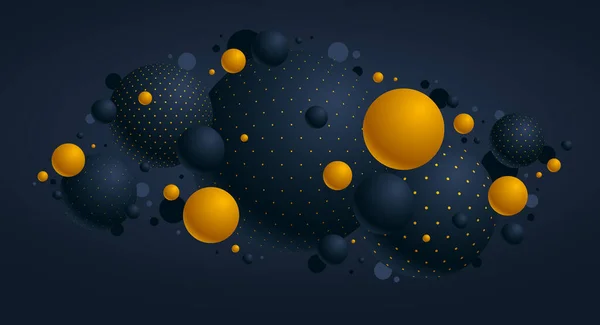 Black Yellow Dotted Spheres Vector Illustration Abstract Background Beautiful Balls — Stock Vector