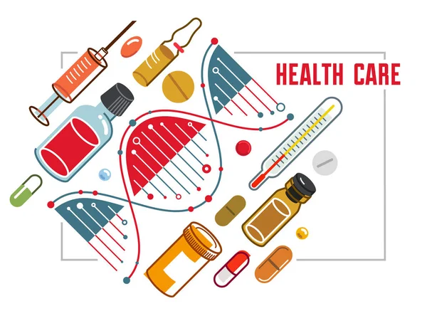 Composição Tema Médico Baseado Cadeia Dna Com Lotes Diferentes Drogas — Vetor de Stock