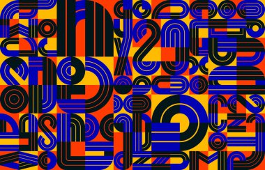 Kusursuz geometrik şablon vektörü, harf tipografisinden alınan renkli elementlerle soyut arkaplan tasarımı.