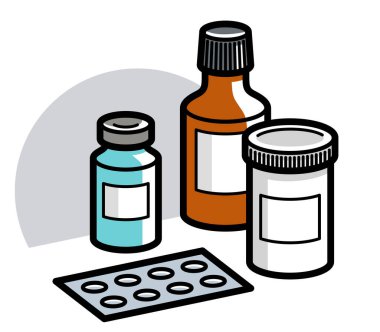 İlaç temalı ilaç temalı tıbbi şişeler 3 boyutlu vektör illüstrasyonu izole edilmiş, ilaçlar ve uyuşturucular, sağlık ilaçları karikatürü, vitaminler veya antibiyotikler, basit doğrusal tasarım.