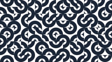 Geometrik soyut düz desenli siyah beyaz geometri, 70 'ler tarzında duvar kağıdı arka planı, Bauhaus yapıcı tarzı fayanslar..