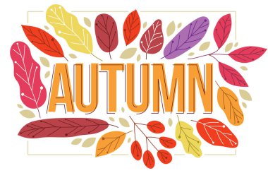 Büyük sonbahar sözcüğü, Avrupa ormanlarının kırmızı ve sarı yapraklarıyla çevrili. Beyaz, doğanın güzelliği mevsimsel kavramlara dönüşür..