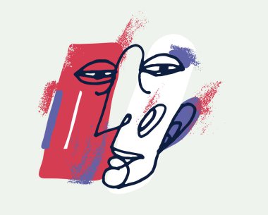 Soyut yüz vektör portresi, soyut sanat adamı kafası, el çizimi minimal modern sanat eseri, insan yüz soyutlaması.