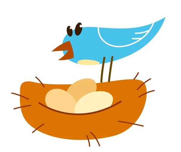 Malý Roztomilý Ptáček Hnízdění Legrační Kreslený Plochý Vektor Ilustrace Izolované — Stockový vektor