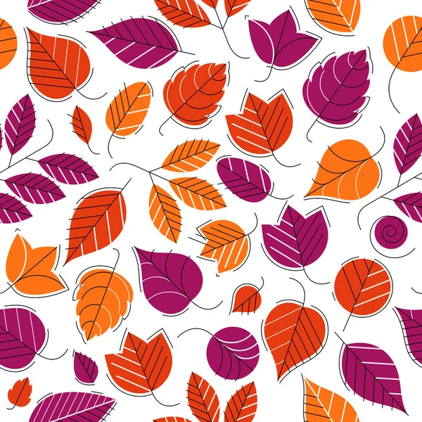 Stylish Cartoon Autumn Leaves Seamless Vector Pattern Endless Wallpaper Textile — Stock Vector