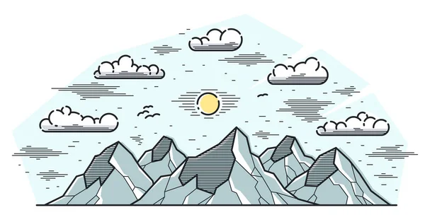 Picos Montaña Línea Arte Vector Ilustración Aislado Blanco Ilustración Lineal — Vector de stock