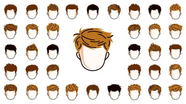 Boy Hairstyles Heads Vector Illustrations Set Isolated White Background Early — Stock Vector