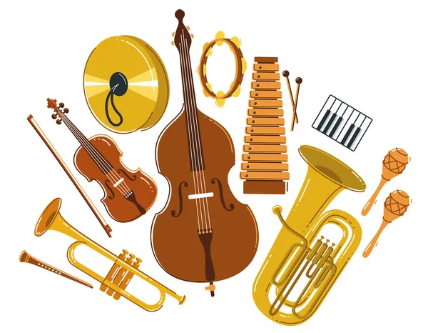 Klassieke Muziekinstrumenten Compositie Vector Platte Stijl Illustratie Geïsoleerd Wit Klassiek — Stockvector