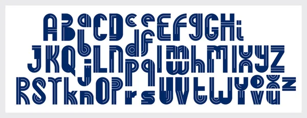 几何原版字体矢量排版 标识创建字母表最小技术线性几何风格 时尚正方形瓷砖字母集 大写字母 小写字母和大写字母 — 图库矢量图片
